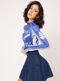 DressBerry Sporty & Sweet Printed Half-Zipper Full Sleeves Top