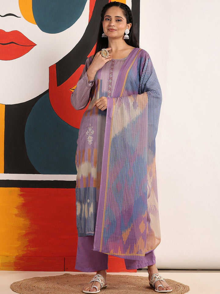 Mamicha Wanita Bercetak Kurta Kapas Tulen Biasa dengan Palazzos & Dengan Dupatta