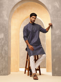 Anouk Geometric Embroidered Band Collar Thread Work Straight Cotton Silk Kurta