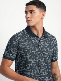 THE BEAR HOUSE Men Abstract Printed Slim Fit Cotton Polo T-shirt