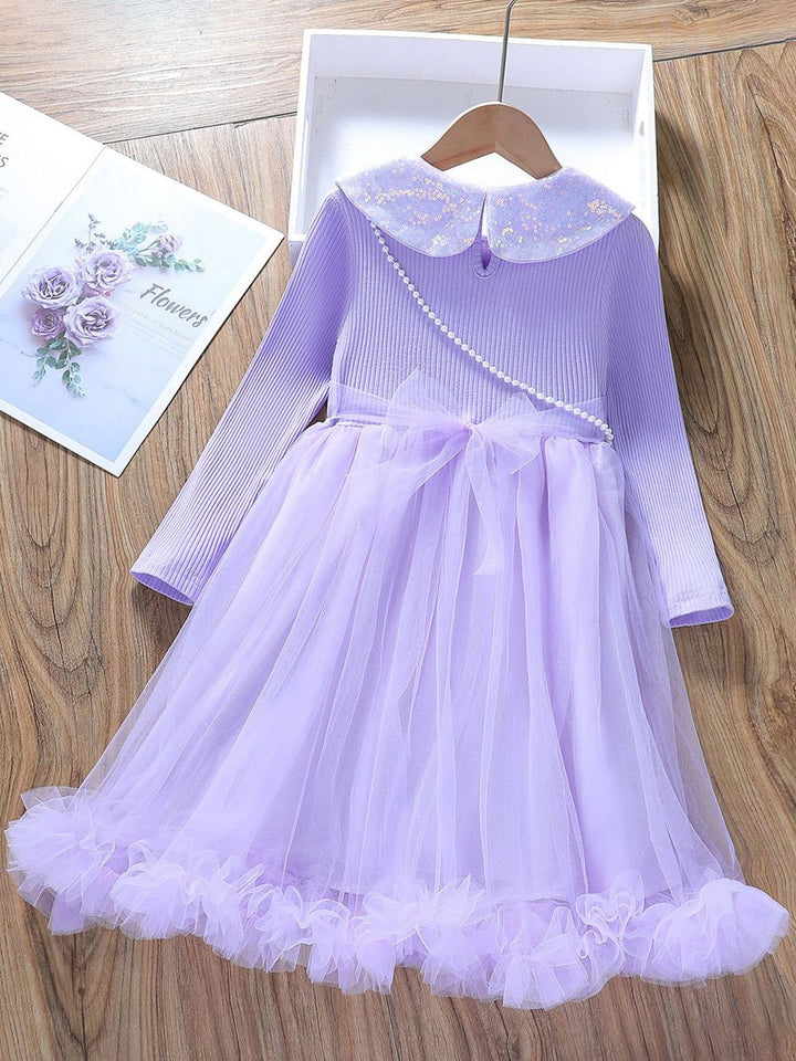 YK Kids Girls Solid Peter Pan Collar Fit & Flare Dress