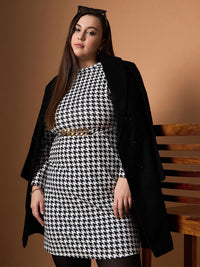 SASSAFRAS Curve Embellished Checked Sheath Dress