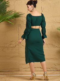 Berrylush sweatheart Neck Long Sleeves Crop Top With Skirt