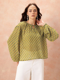 all about you Printed Tie-Up Semi Sheer Top