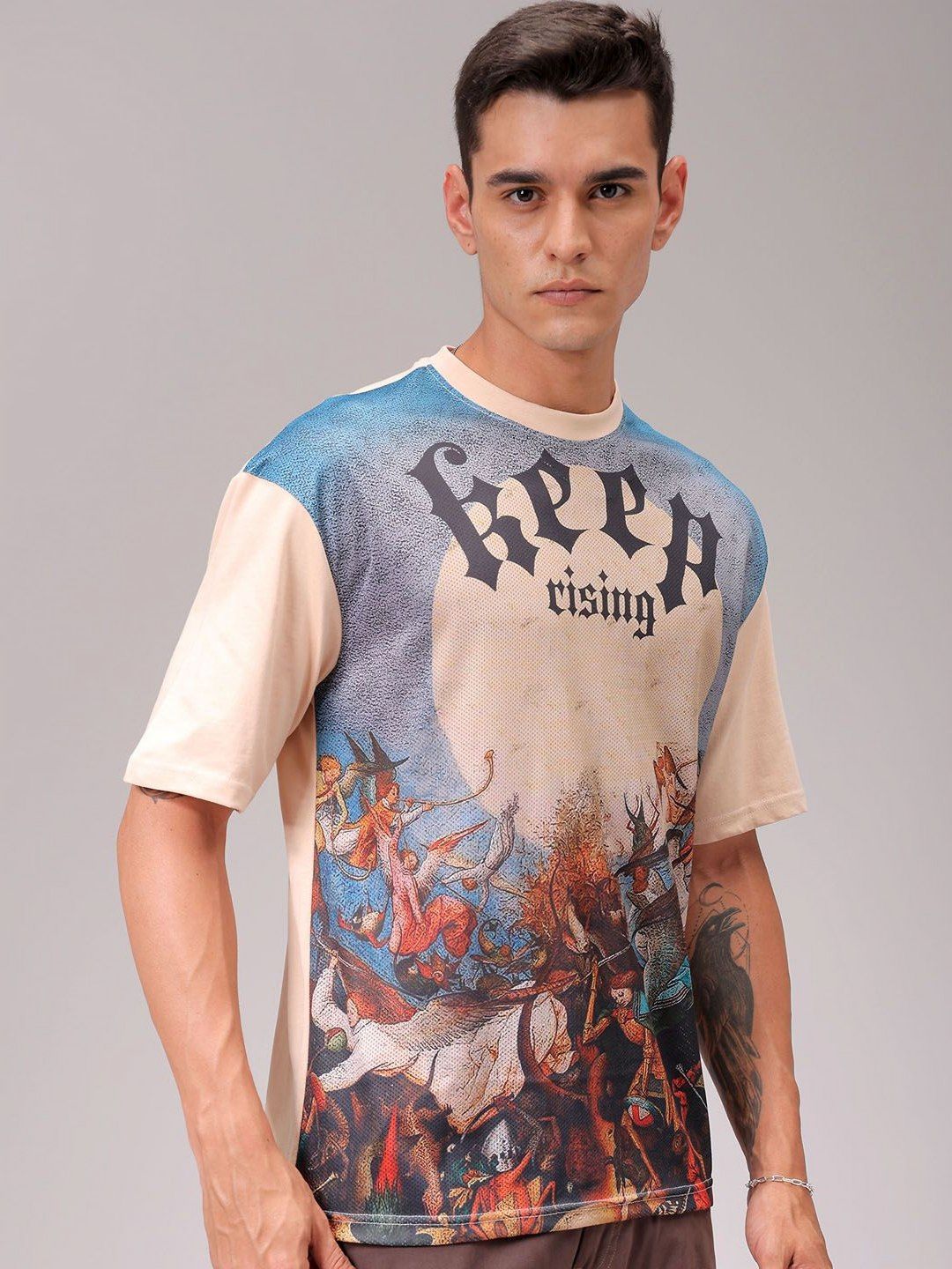 The Indian Garage Co Men Graphic Printed Round Neck Cotton Boxy T-shirt