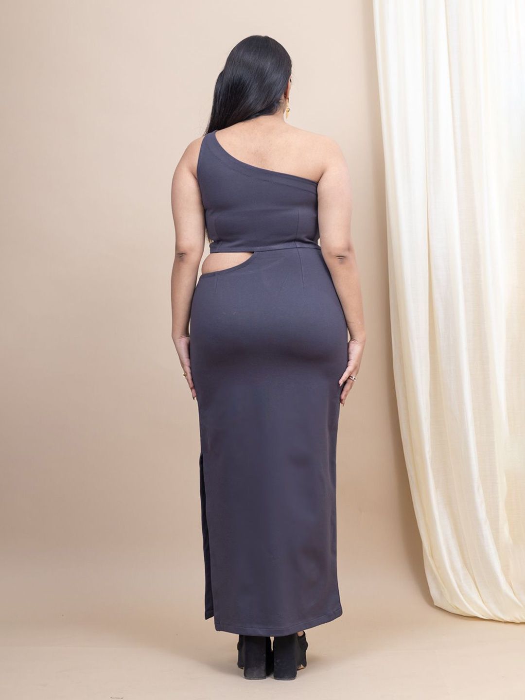 Mamicha Women Solid One Shoulder Cut Outs Maxi Dress
