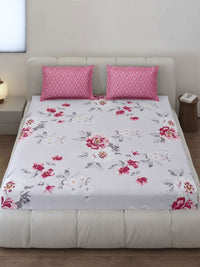 Monte Carlo Stanley Magenta & Grey Floral Printed 144 TC King Bedsheet Set 1.85 m x 1.95 m