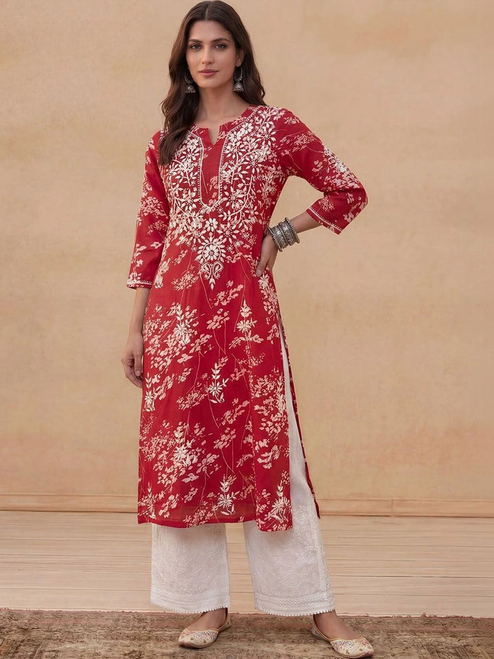 House of Chikankari Women Embellished Thread Work Kurta