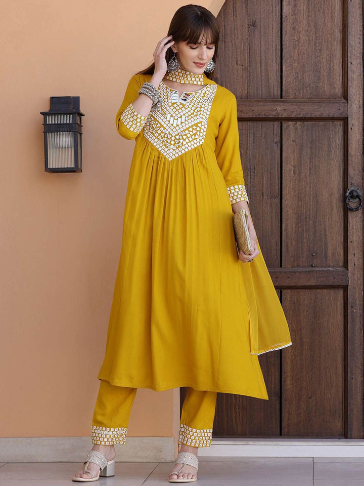 KALINI Women Embroidered Regular Thread Work Kurta with Trousers & Dupatta