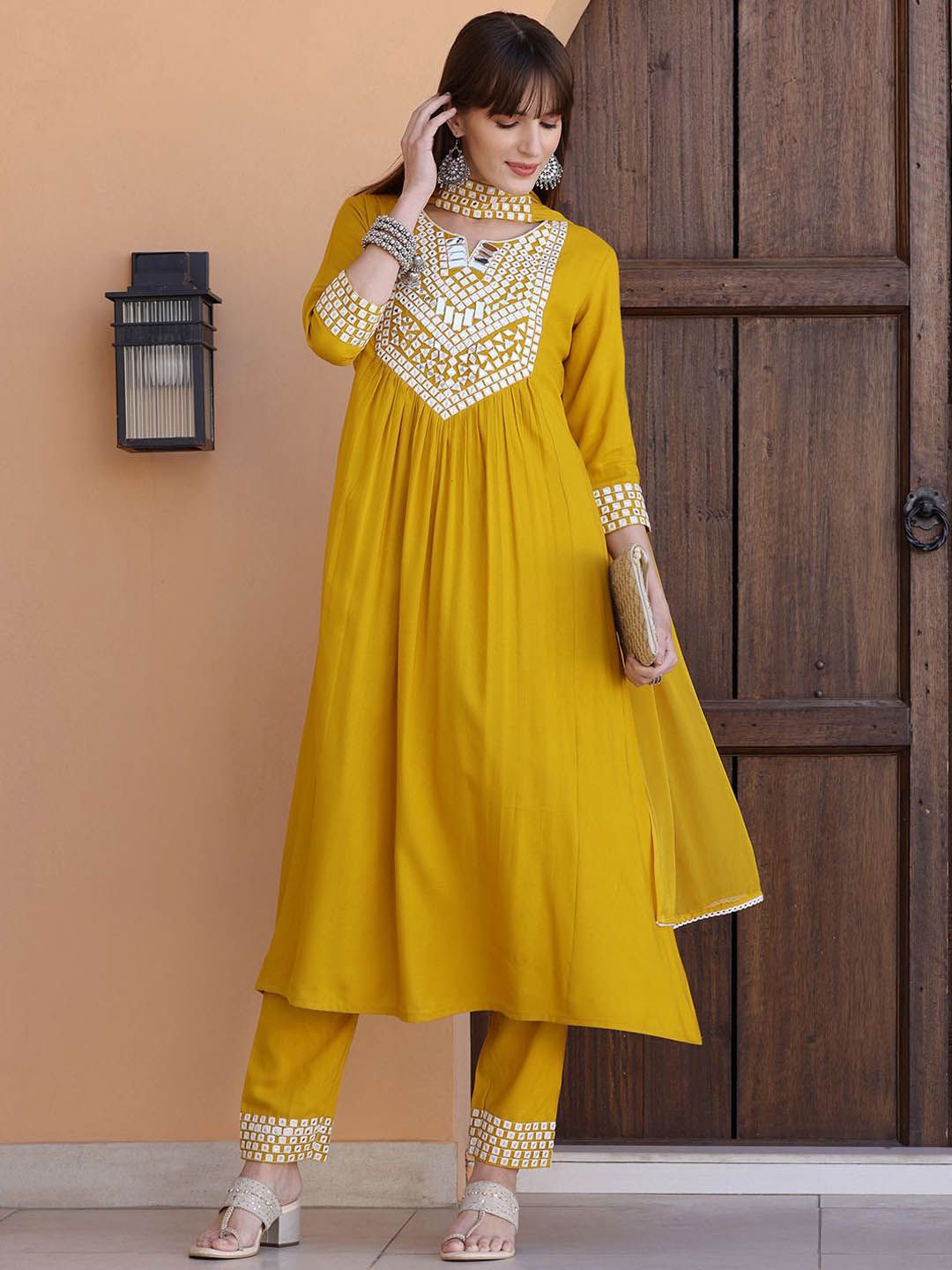 KALINI Women Embroidered Regular Thread Work Kurta with Trousers & Dupatta