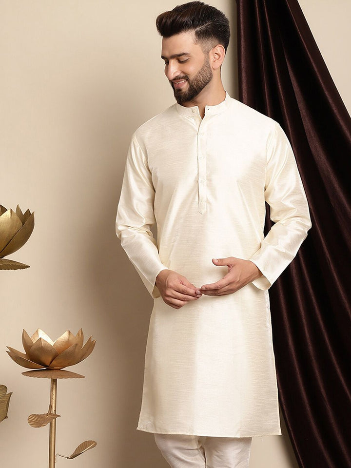 Kurta Lurus Kapas Sutera Warna Krim Anouk