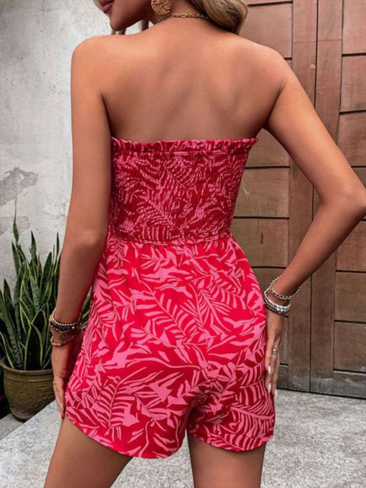 Wanita pakaian jumpsuit bercetak strapless