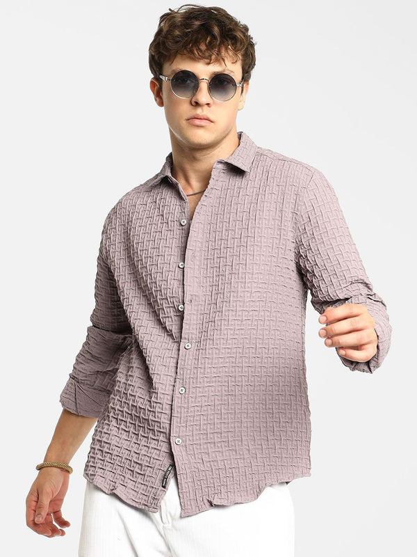 Campus Sutra Men Comfort Spread Collar Textured Polycotton Casual Shirt