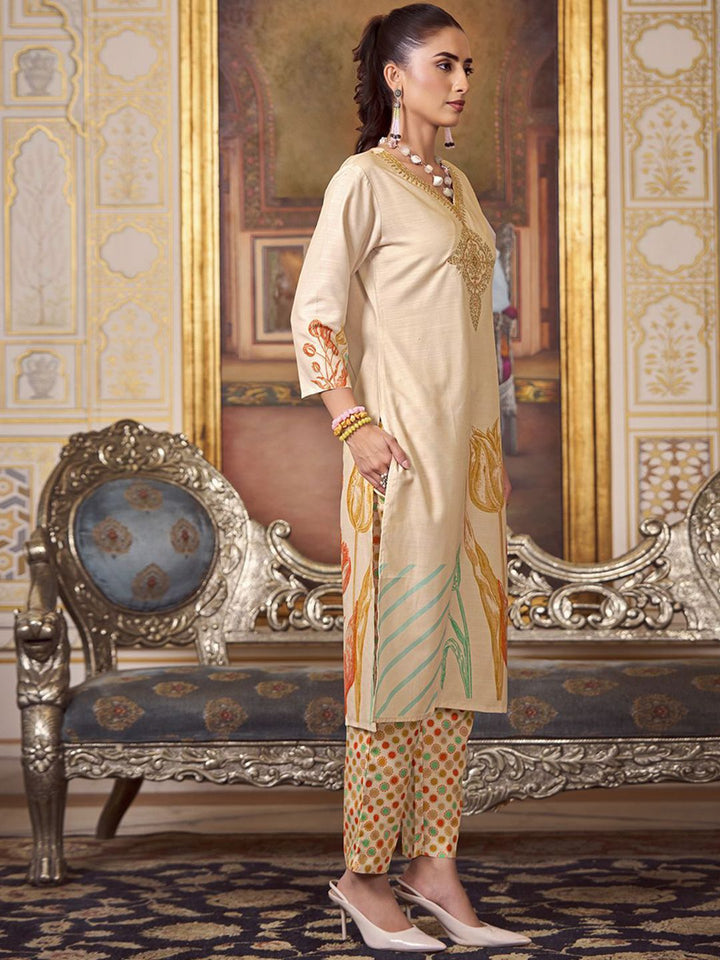 KALINI Floral Embroidered Thread Work Kurta with Trousers & Dupatta