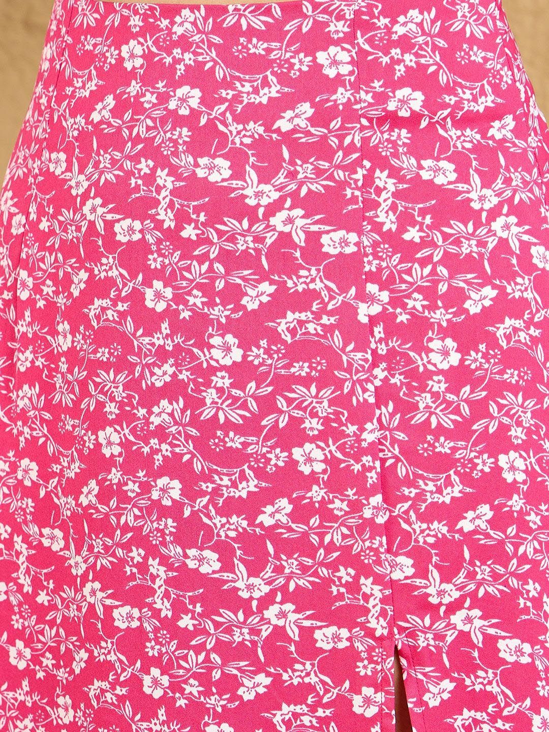 Berrylush Women Floral Print High Waist A-Line Front Slit Midi Skirts