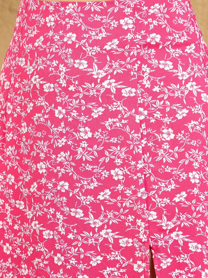 Berrylush Women Floral Print High Waist A-Line Front Slit Midi Skirts