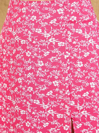 Berrylush Women Floral Print High Waist A-Line Front Slit Midi Skirts