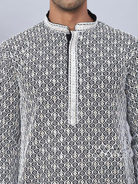 Jompers Chikankari Embroidered Mandrian Collar Cotton Straight Kurta