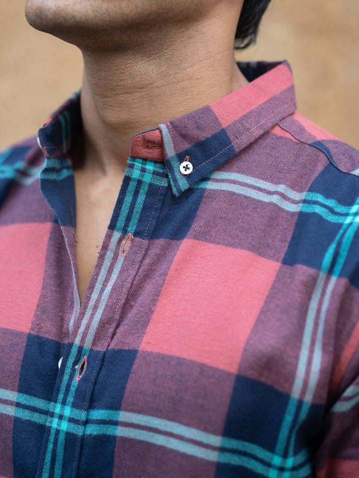 Powerlook Men Tartan Checked Button-Down Collar Cotton Casual Shirt