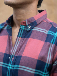 Powerlook Men Tartan Checked Button-Down Collar Cotton Casual Shirt