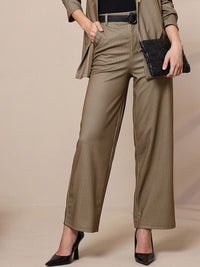 SASSAFRAS worklyf Women Striped Relaxed Straight Leg High-Rise Trousers
