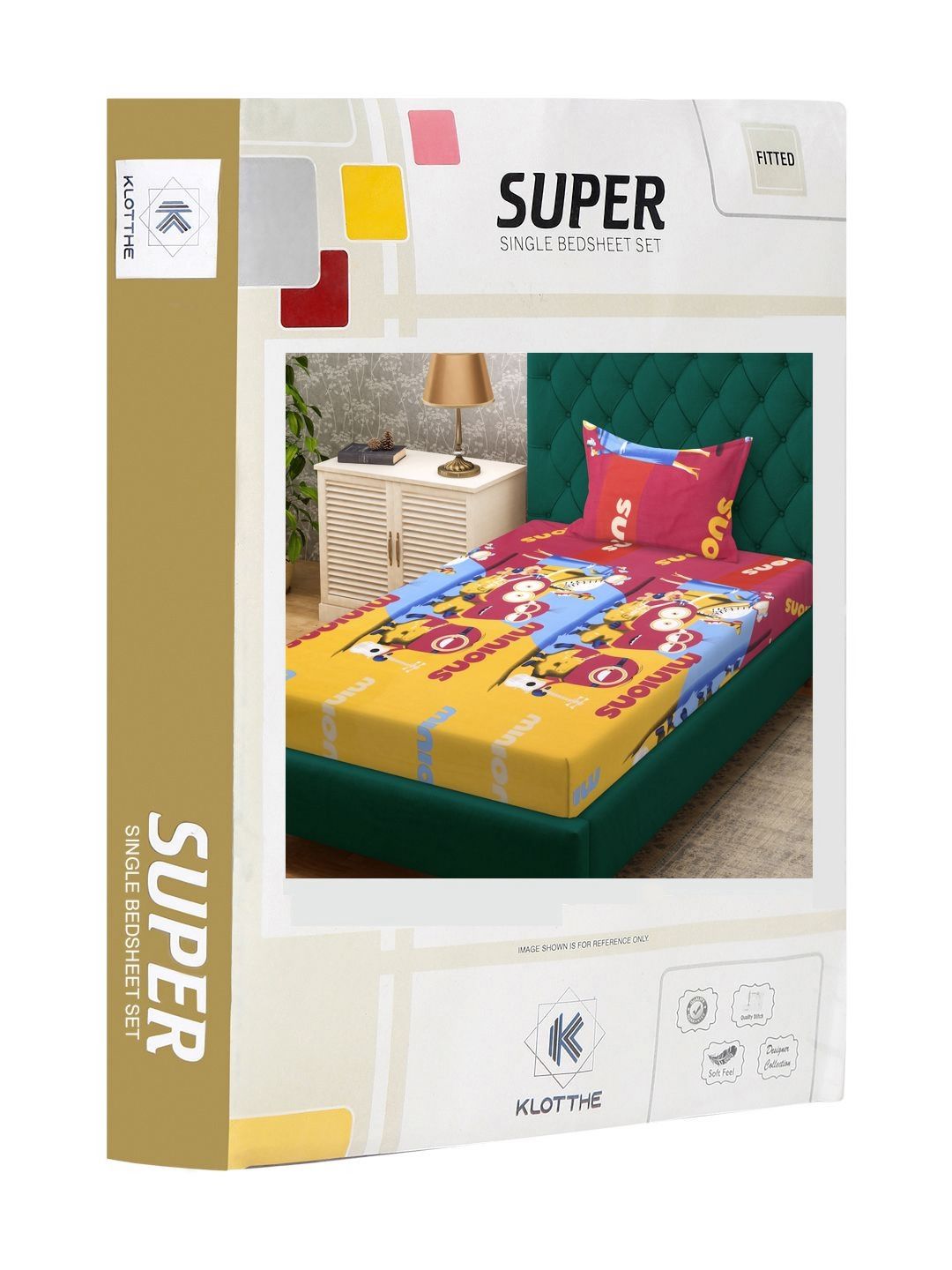KLOTTHE Kids Yellow Printed 400TC Cotton Fitted Set Cadar Bujang 2.5 m x 1.5 m