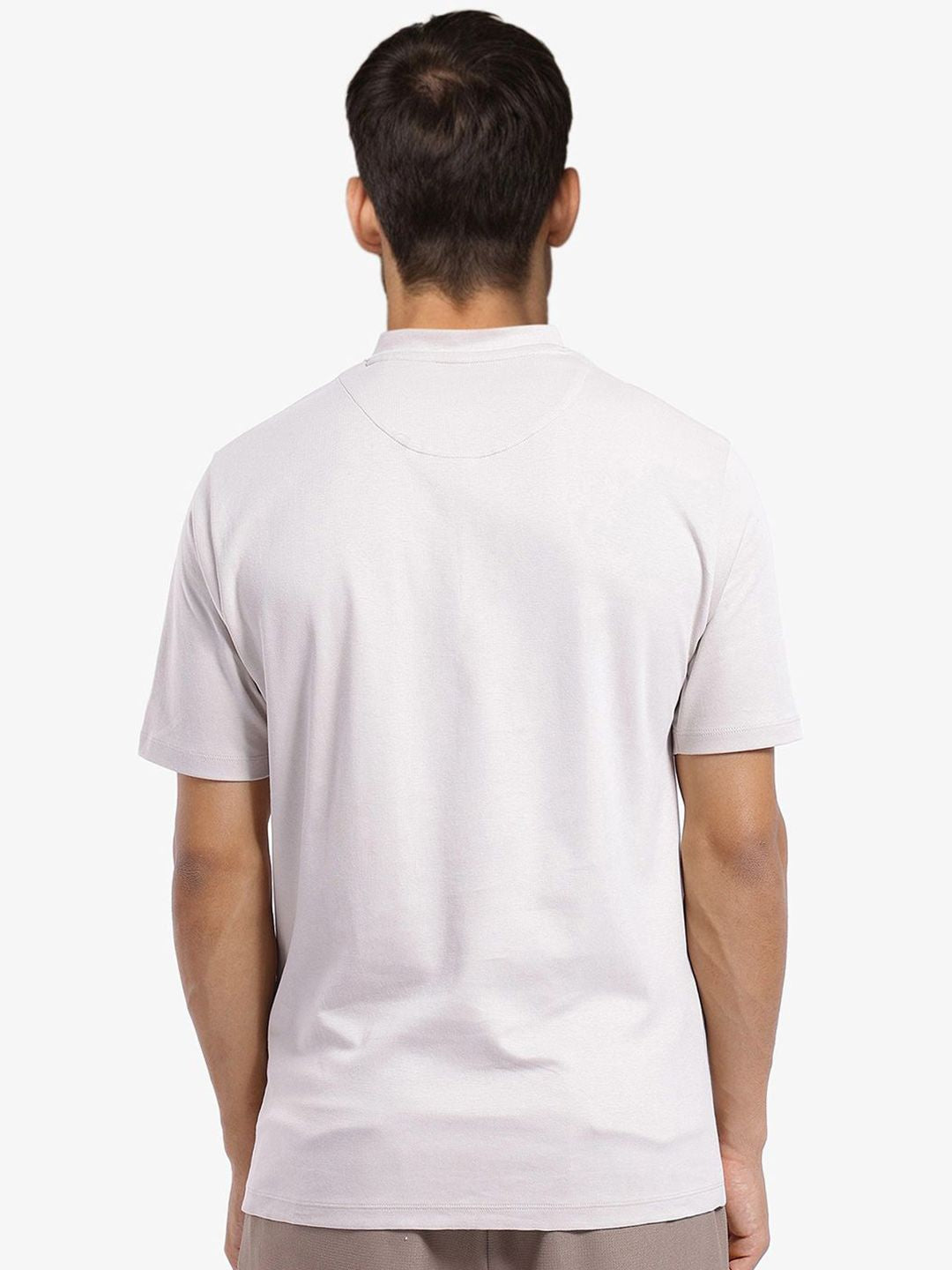 RARE RABBIT Men Solid Mandarin Collar Cotton T-shirt