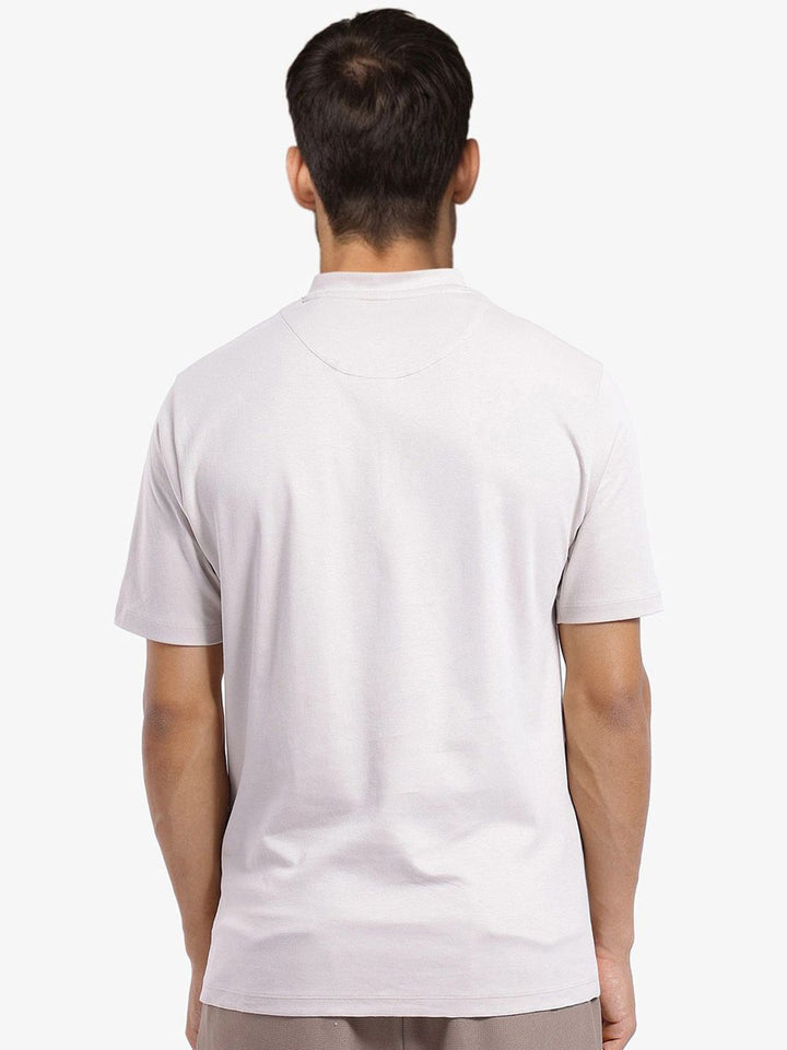 RARE RABBIT Men Solid Mandarin Collar Cotton T-shirt
