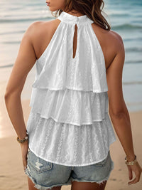 DressBerry Schiffli Halter Neck Ruffles Top