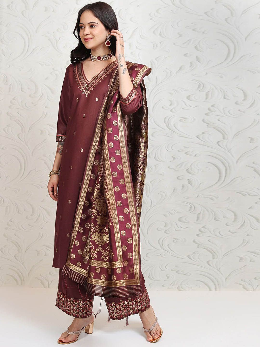 Vishudh Women Ethnic Motifs Printed Regular Kurta with Palazzos & With Dupatta