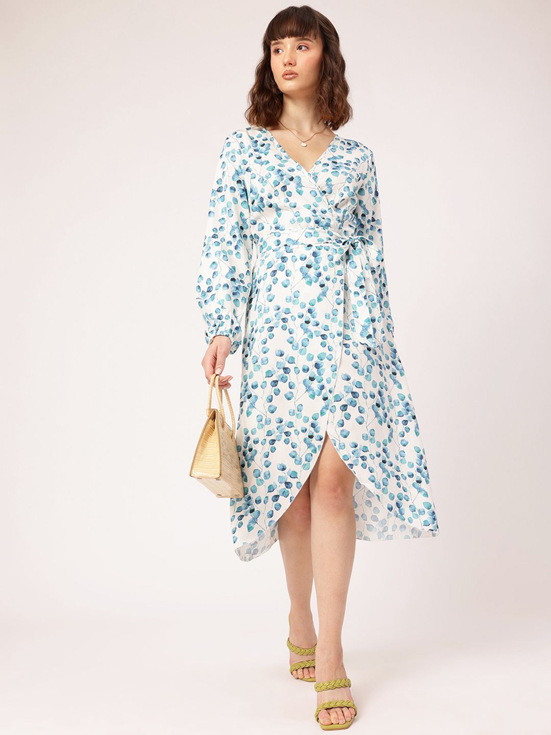 DressBerry Effortlessly Glamorous Printed Belted Wrap Tulip-Hem Midi Dress
