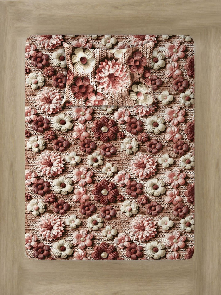 Myntra Elegant Brown Floral Printed Dilengkapi 300 TC Single Cadar 7D & 1 Sarung Bantal