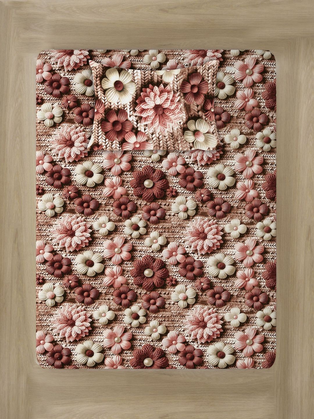 Myntra Elegant Brown Floral Printed Dilengkapi 300 TC Single Cadar 7D & 1 Sarung Bantal