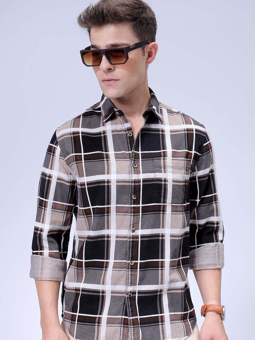 The Indian Garage Co Men Spread Collar Tartan Checked Casual Shirt