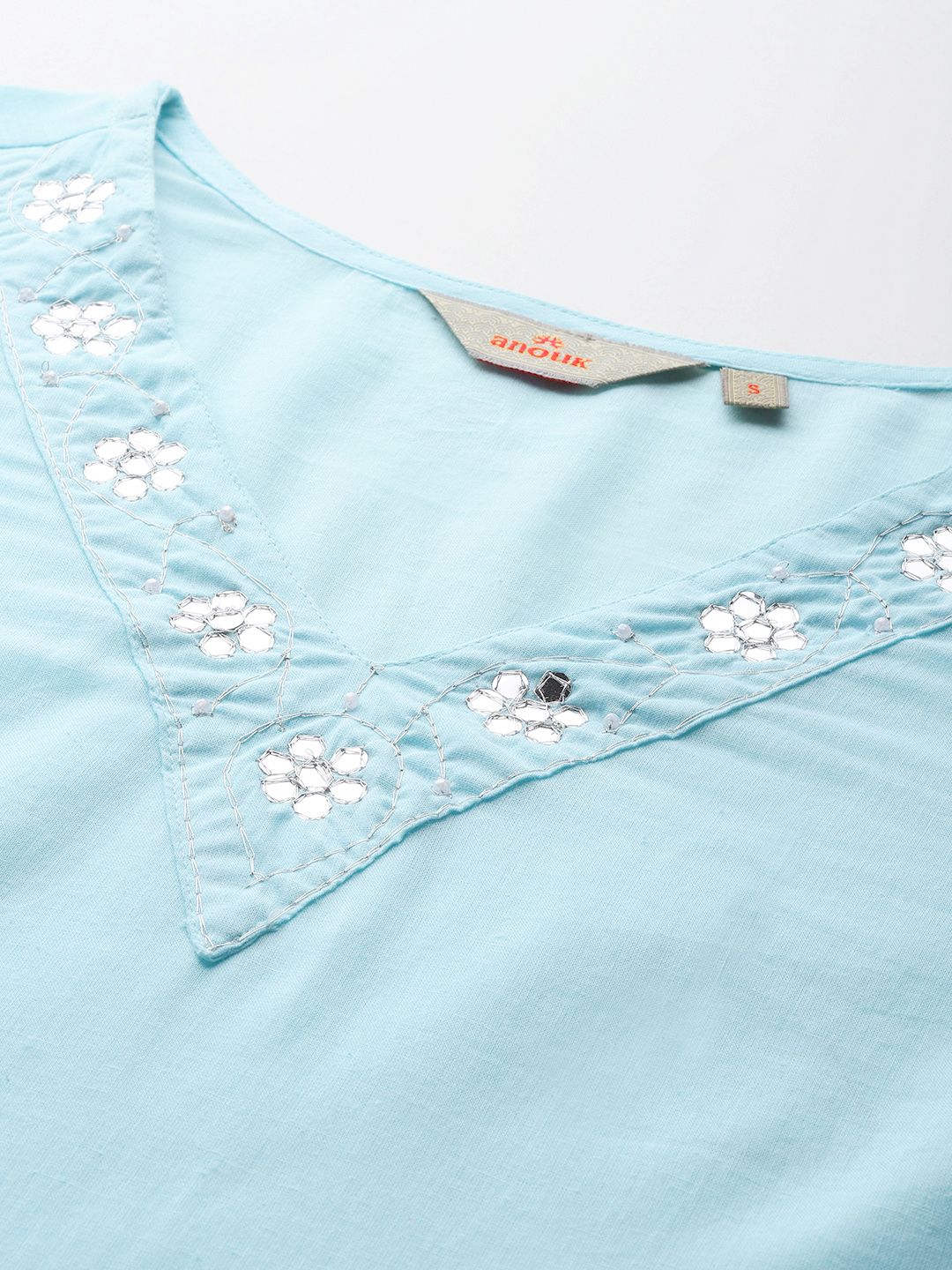 Anouk Mirror Work Straight Pure Cotton Kurta