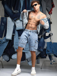 Campus Sutra Men Comfort Light Fade Stretchable Denim Shorts