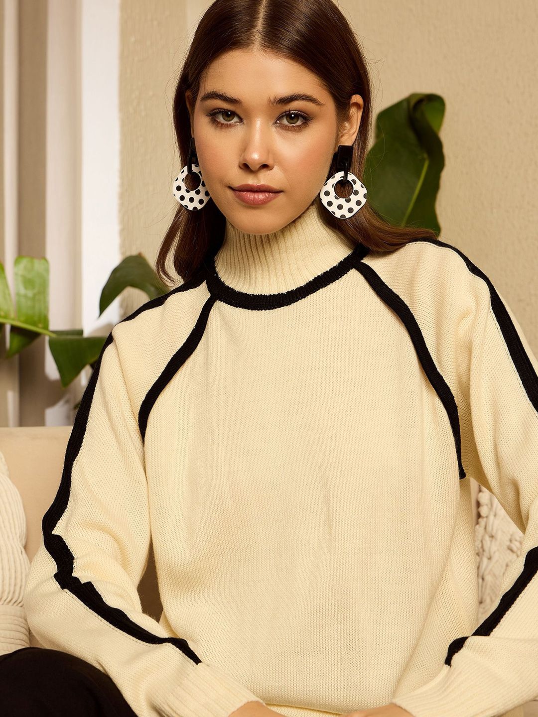 Berrylush Women Ribbed High Neck Pullover