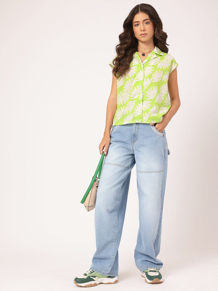 DressBerry Retro Blooms Floral Print Cuban Collar Shirt