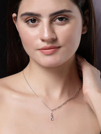 PANASH 925 Sterling Silver Rhodium-Plated Cubic Zirconia-Studded Classic Necklace