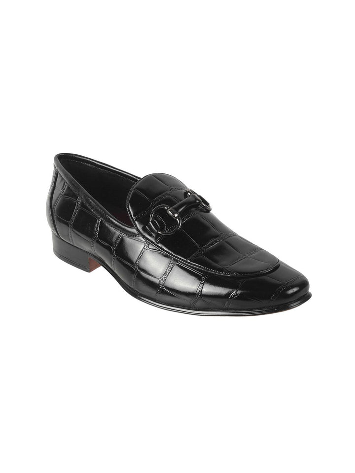 Metro Men Textured Leather Formal Slip-On Shoes
