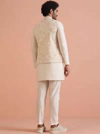 KISAH Floral Printed Mandarin Collar Straight Kurta With Trousers & Jacket