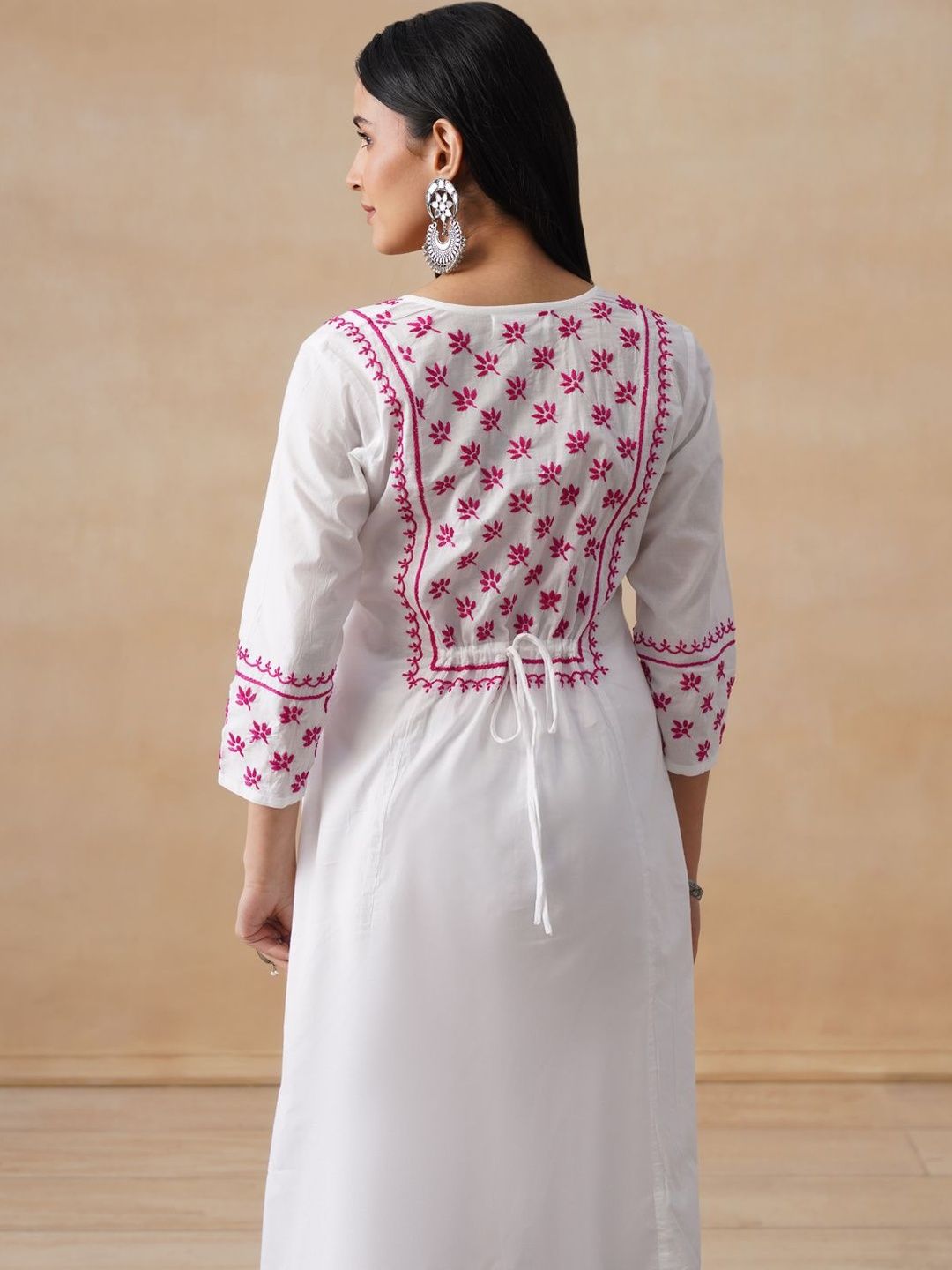 House of Chikankari Women Solid White Cotton A-Line Kurta