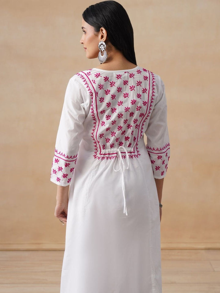 House of Chikankari Women Solid White Cotton A-Line Kurta