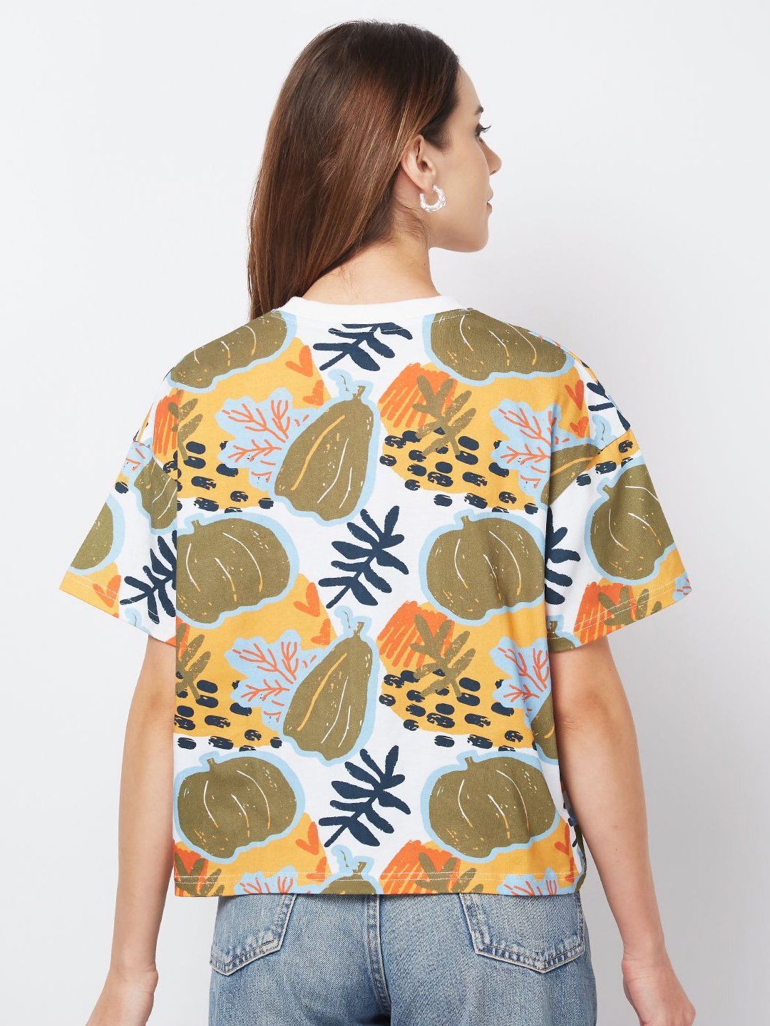 SPYKAR Women Floral Printed Round Neck Cotton Oversized T-shirt