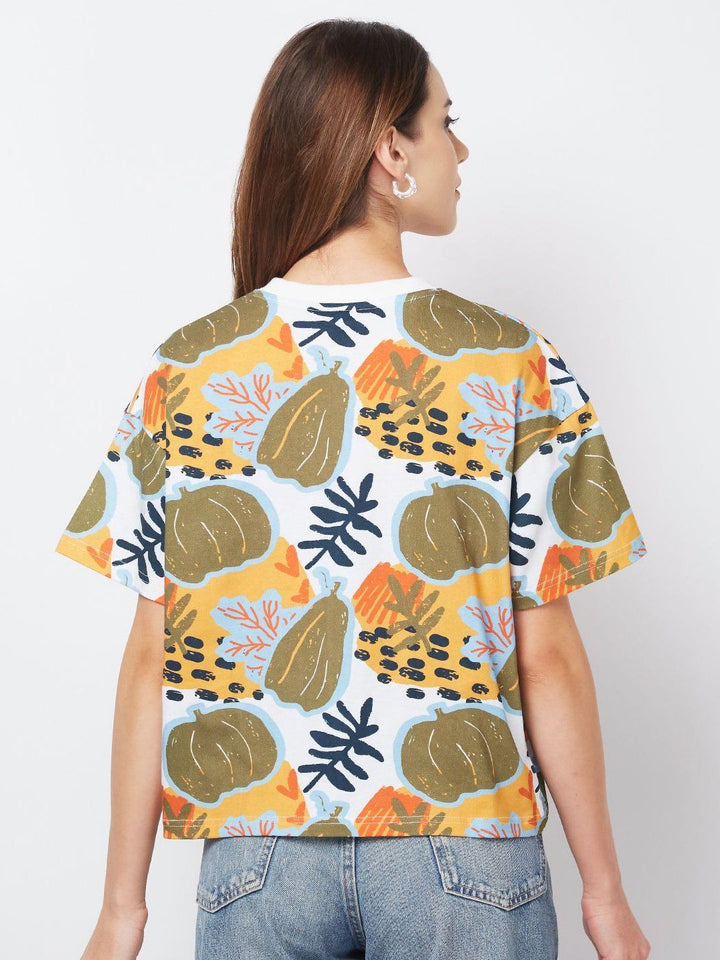 SPYKAR Women Floral Printed Round Neck Cotton Oversized T-shirt