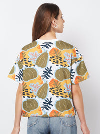SPYKAR Women Floral Printed Round Neck Cotton Oversized T-shirt