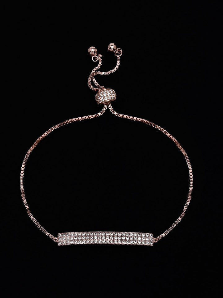 PANASH 925 Sterling Silver Rose Gold-Plated CZ-Studded Charm Bracelet
