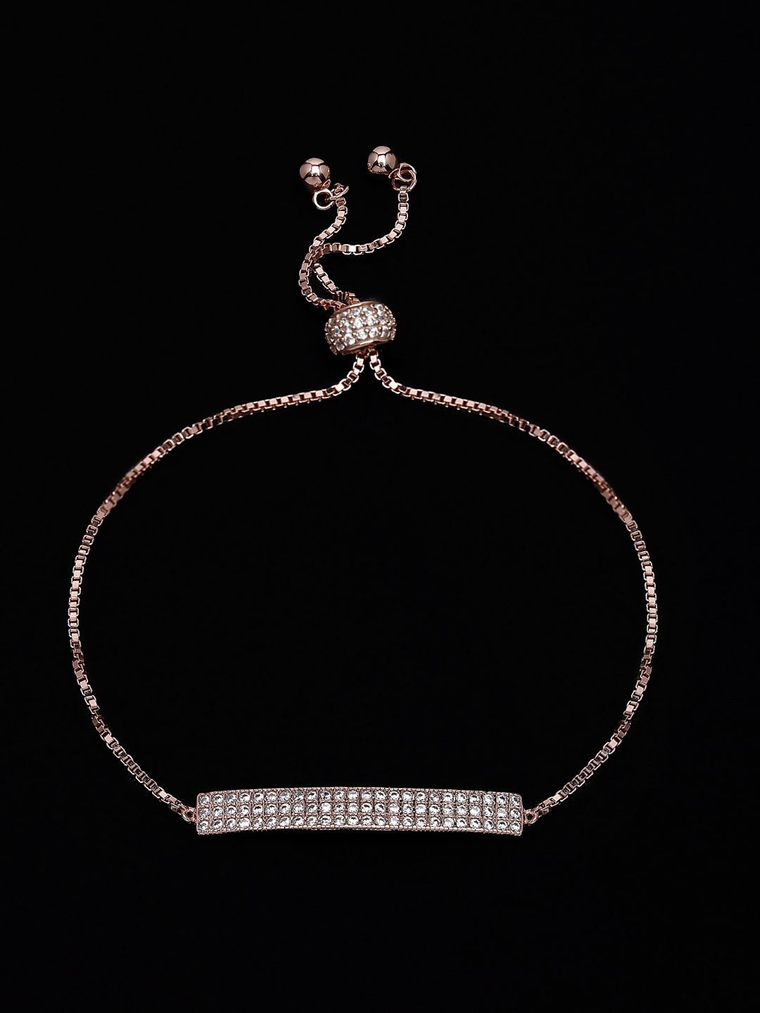 PANASH 925 Sterling Silver Rose Gold-Plated CZ-Studded Charm Bracelet