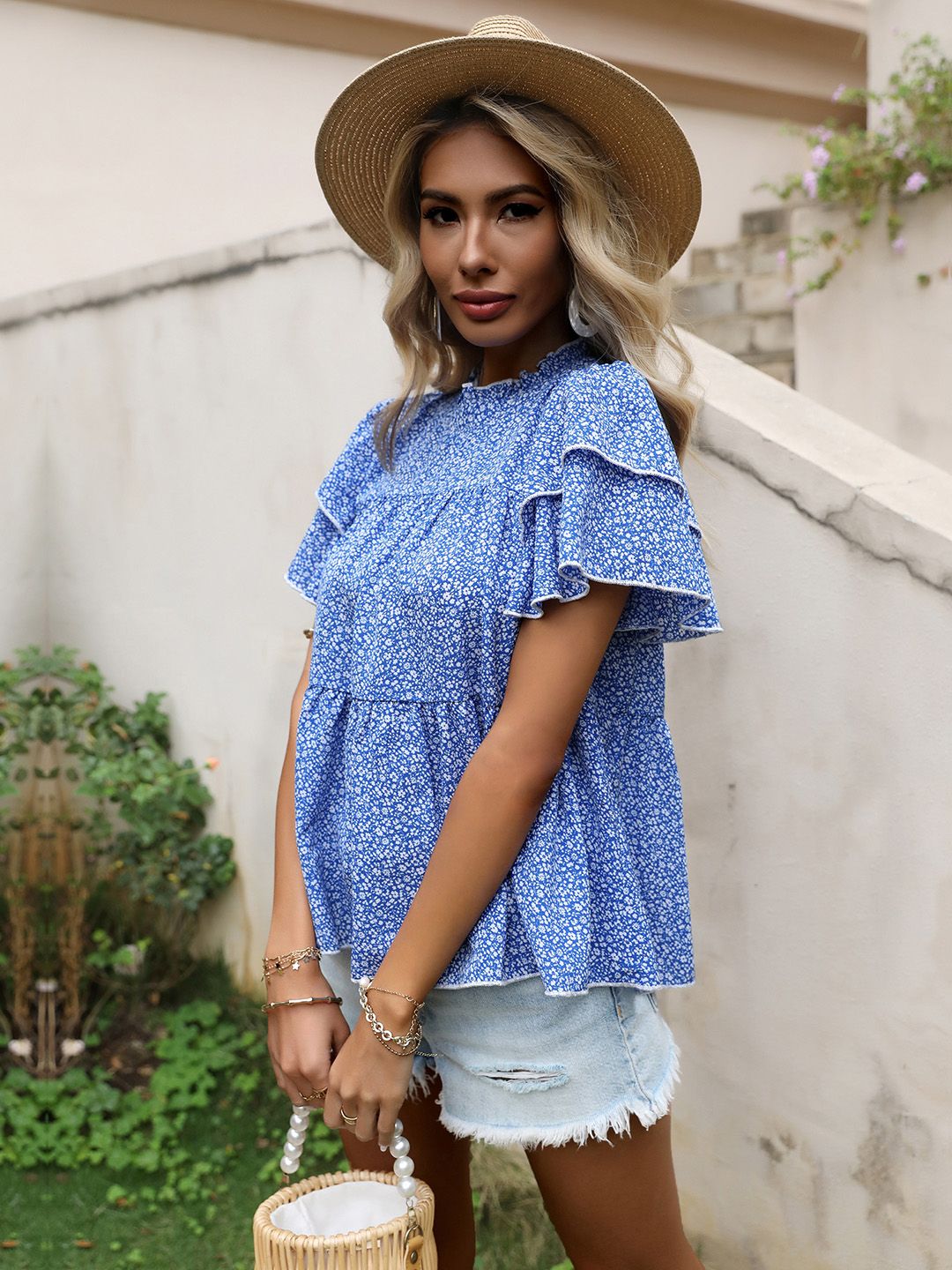 DressBerry Floral Print Flared Sleeve Layered Top