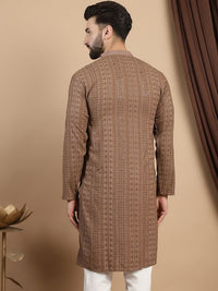 Anouk Brown Ethnic Embroidered Sequined Straight Pure Cotton Kurta